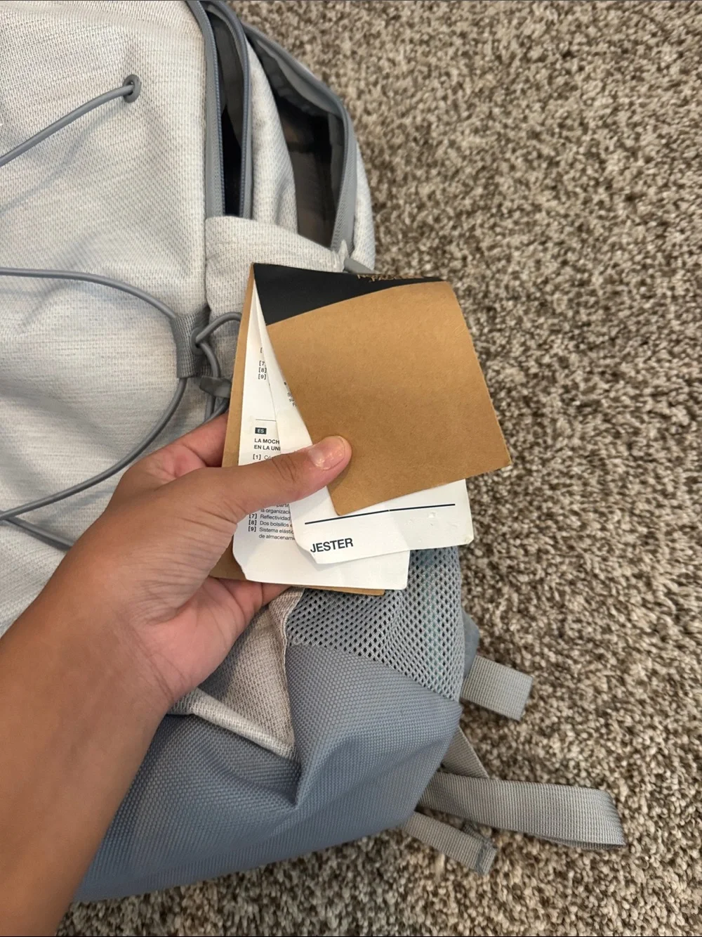 The North Face Light Gray Backpack with Bungee Front